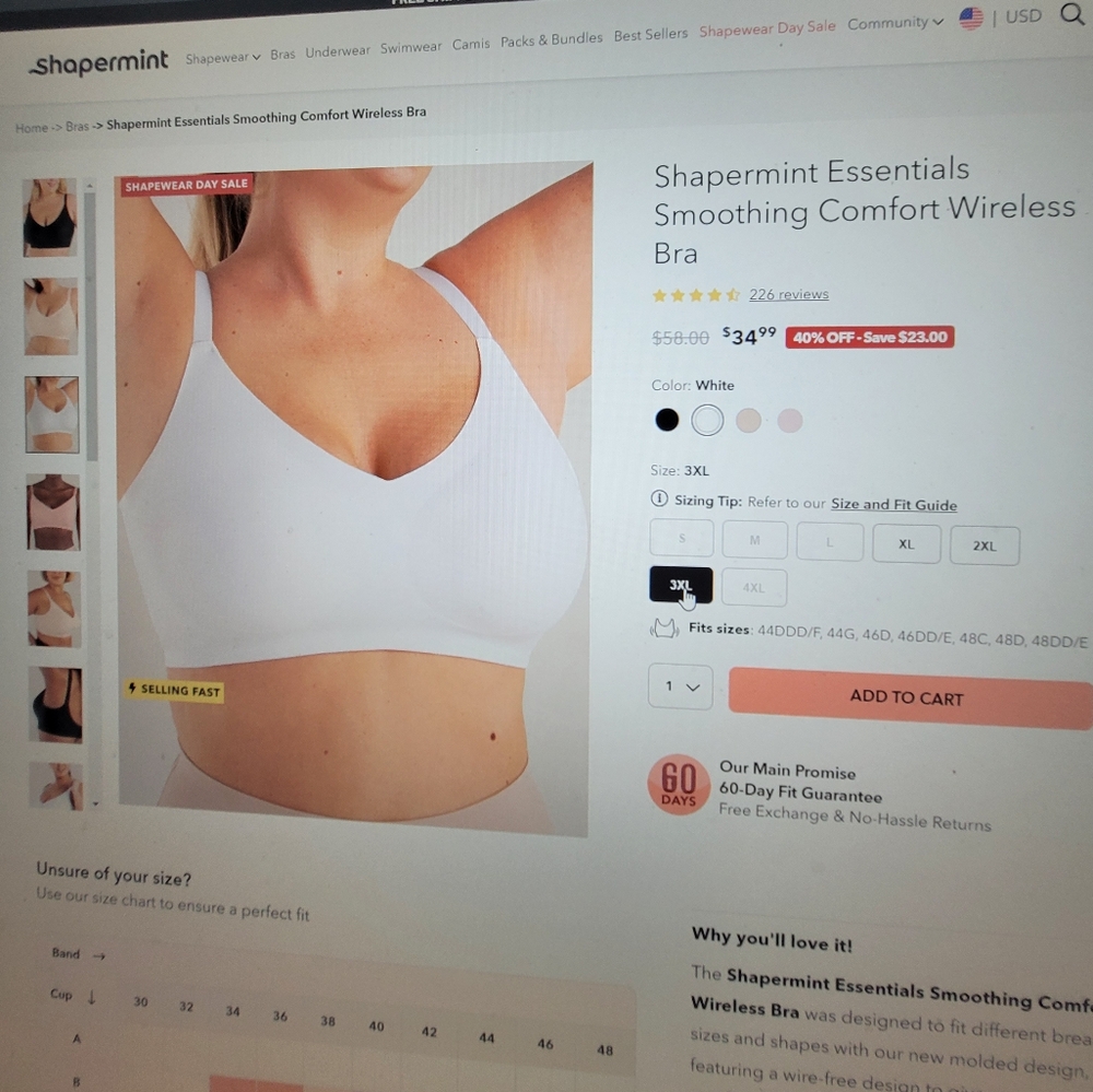 New Shapermint Essentials Smoothing comfort wireless bra Suze 3XL